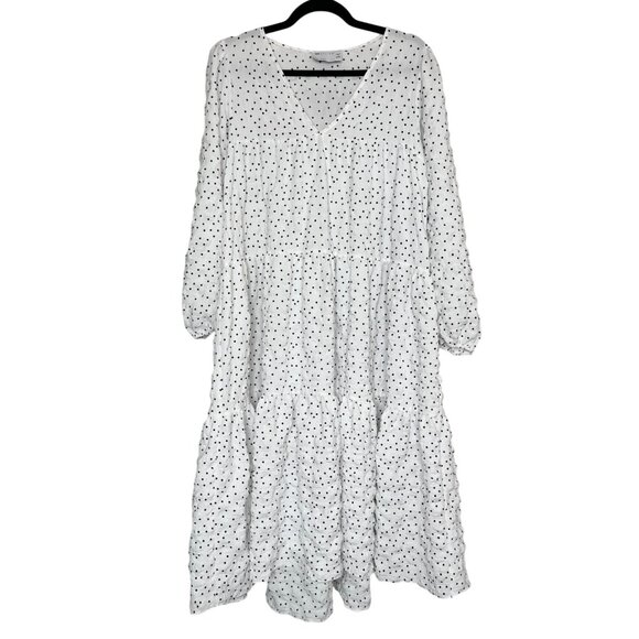 ASOS Design White Polka Dot Midi Dress Puff Sleeve V-Neck Size 8 - Picture 2 of 11